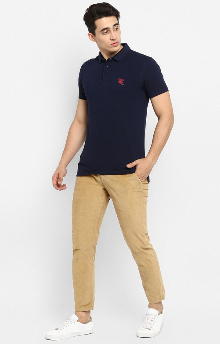 Spykar Navy Solid Slim Fit Polo T-Shirt