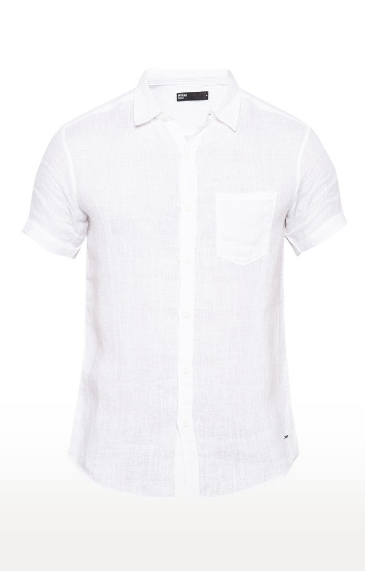 Spykar Men'S White Cotton Solid Casual Shirts