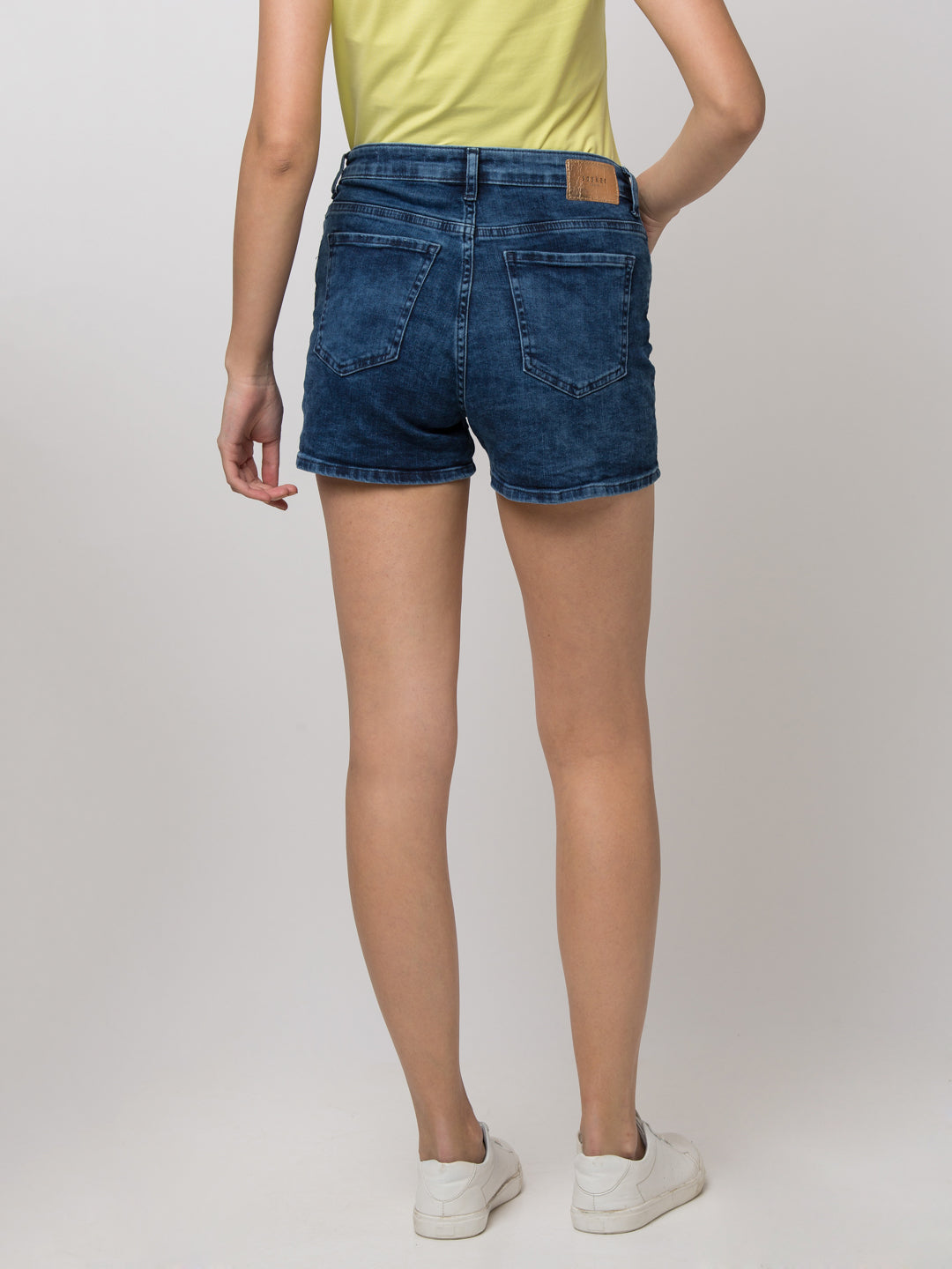 Spykar Women Dark Blue Cotton Denim Shorts