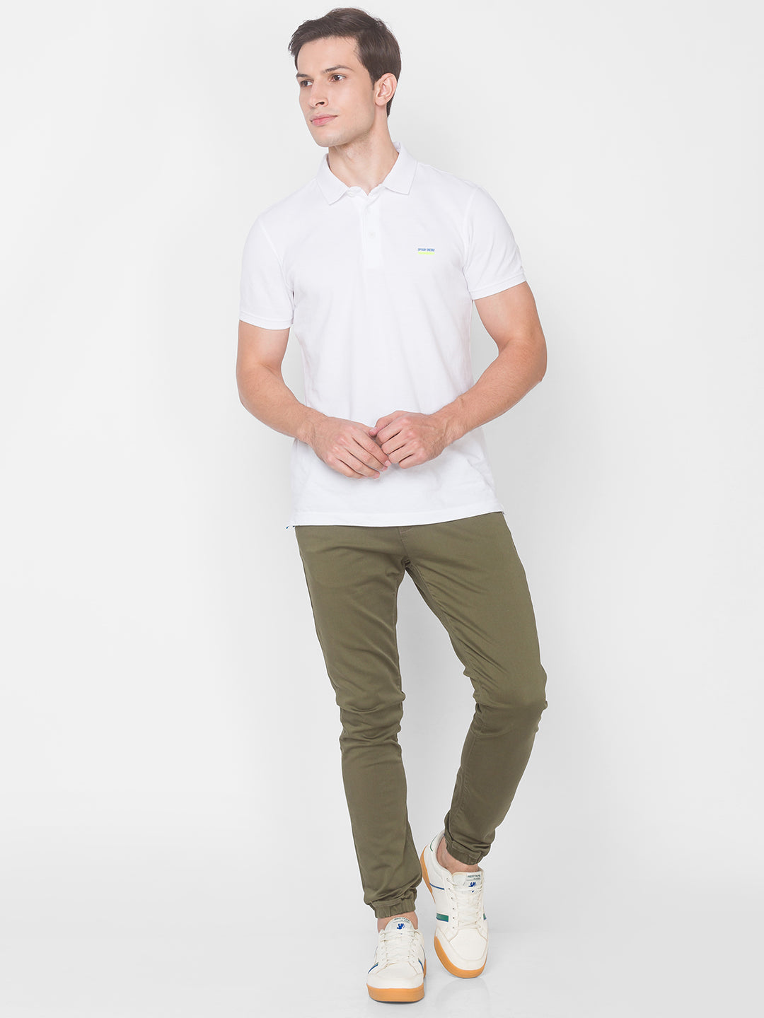 Spykar Men Green Cotton Slim Fit Casual Trousers