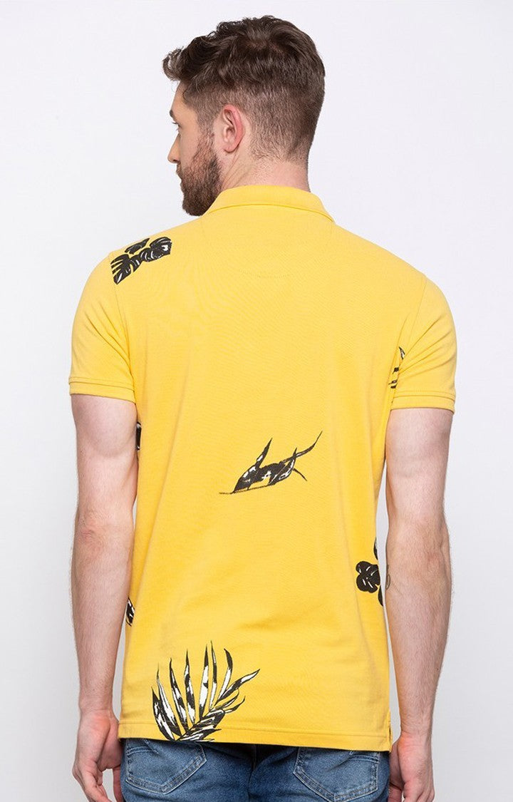 Spykar Men Yellow Cotton Slim Fit Half Sleeve T-Shirt