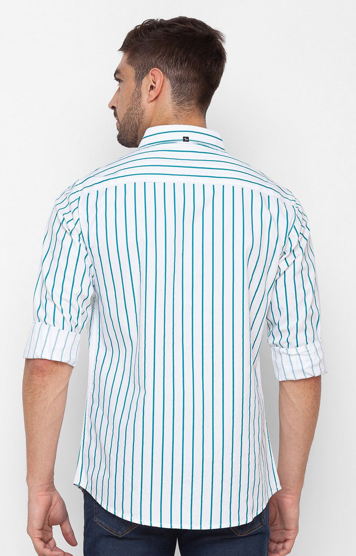 Spykar Sporty Green Cotton Full Sleeve Stripes Shirt For Men