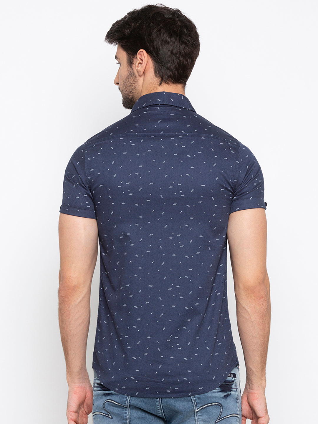 Spykar Men Navy Printed Slim Fit Casual Shirt