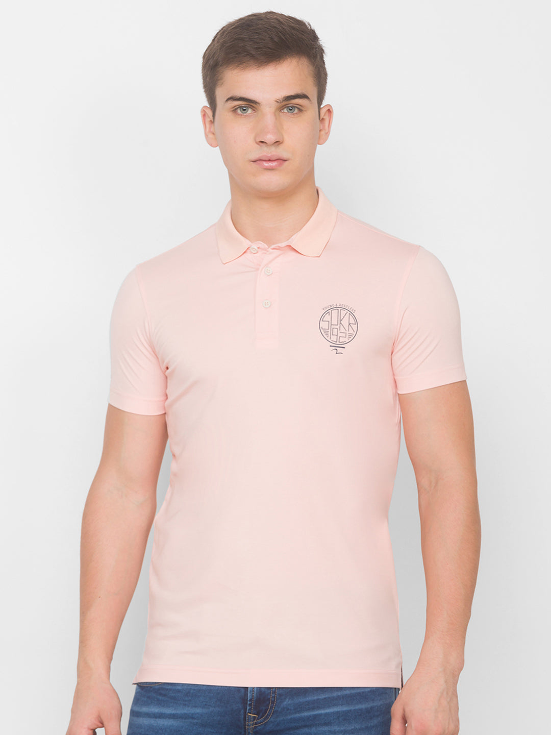 Spykar Men Pink Cotton Slim Fit Round Neck T-Shirt