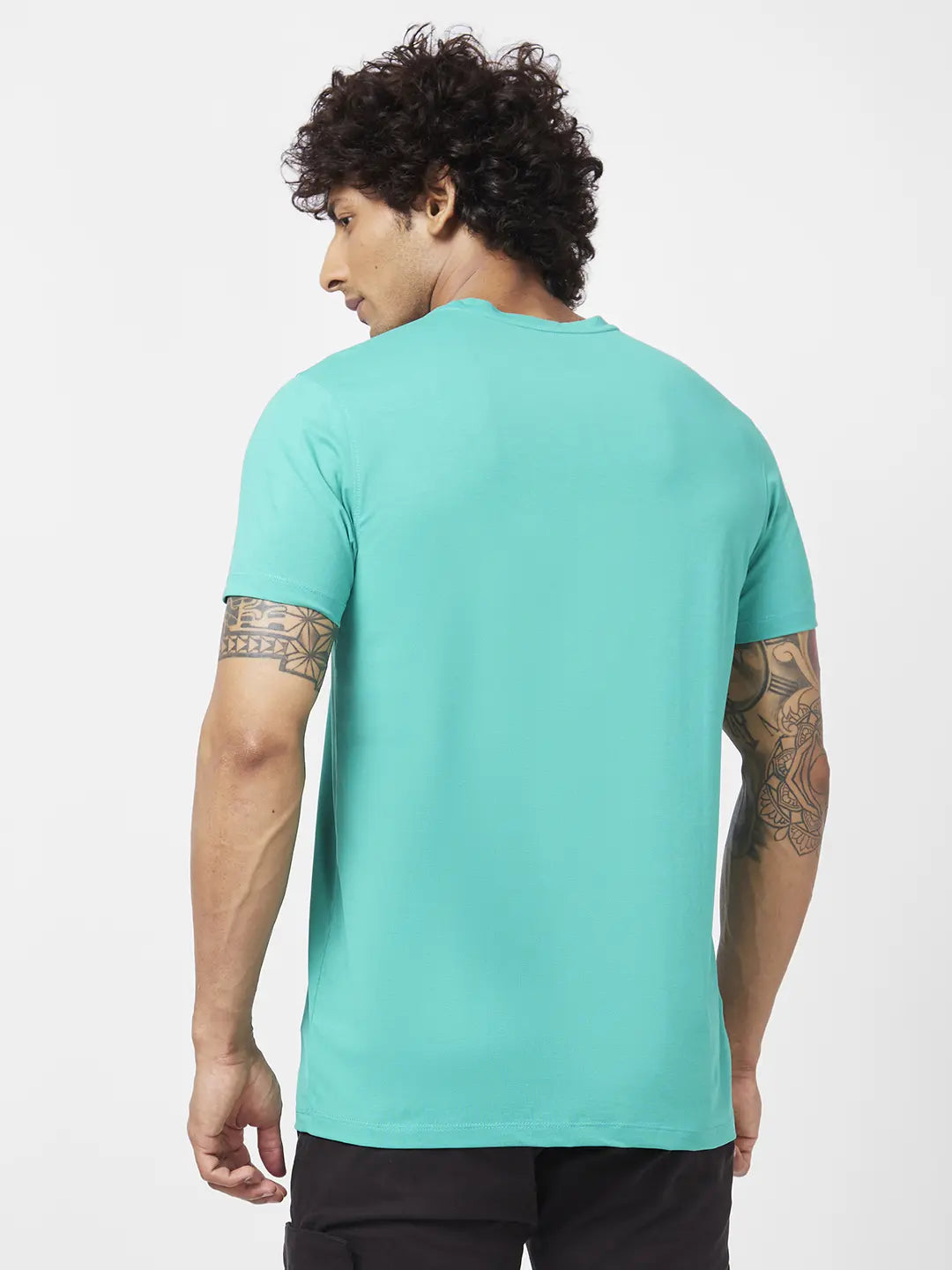 Spykar Men Sporty Green Blended Slim Fit Half Sleeve Round Neck Printed Tshirt