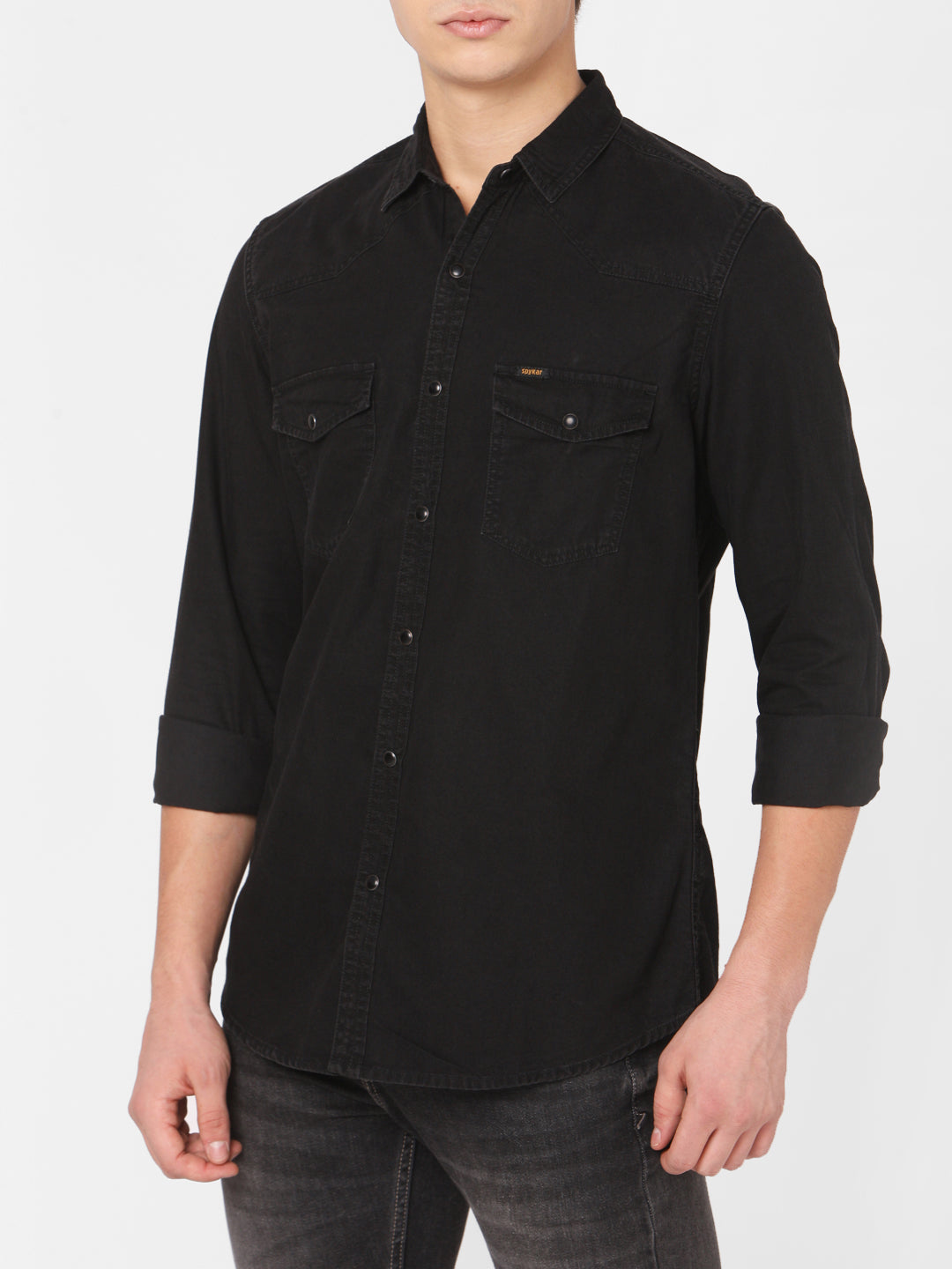 Spykar Men Black Cotton Slim Fit Shirts