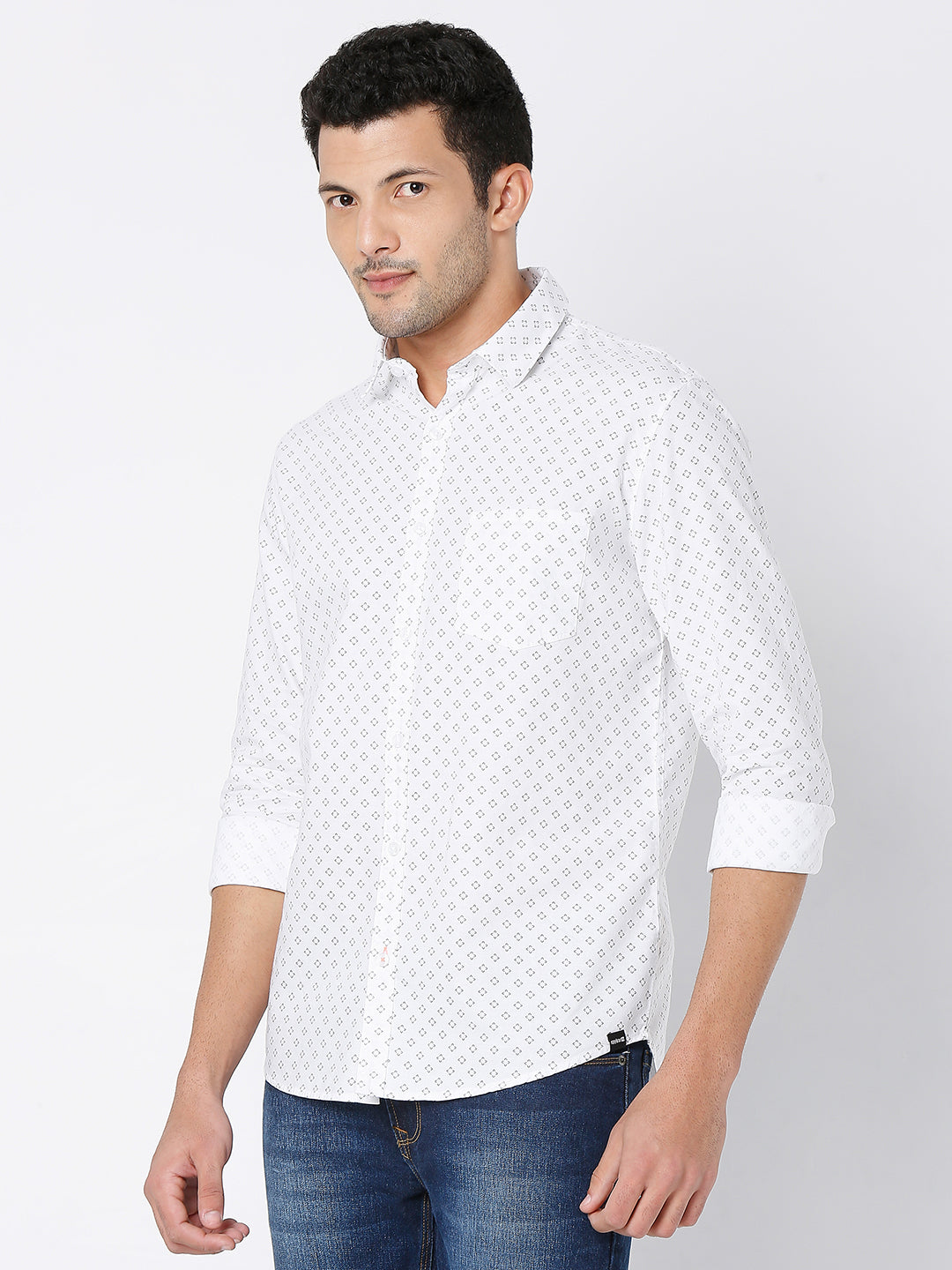 Spykar Men White Cotton Full Sleeve Printed Shirt