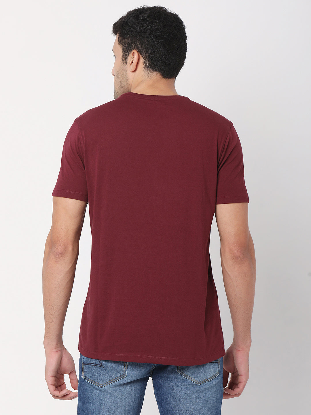 Spykar Wine Cotton Half Sleeve Printed Casual T-Shirt For Men