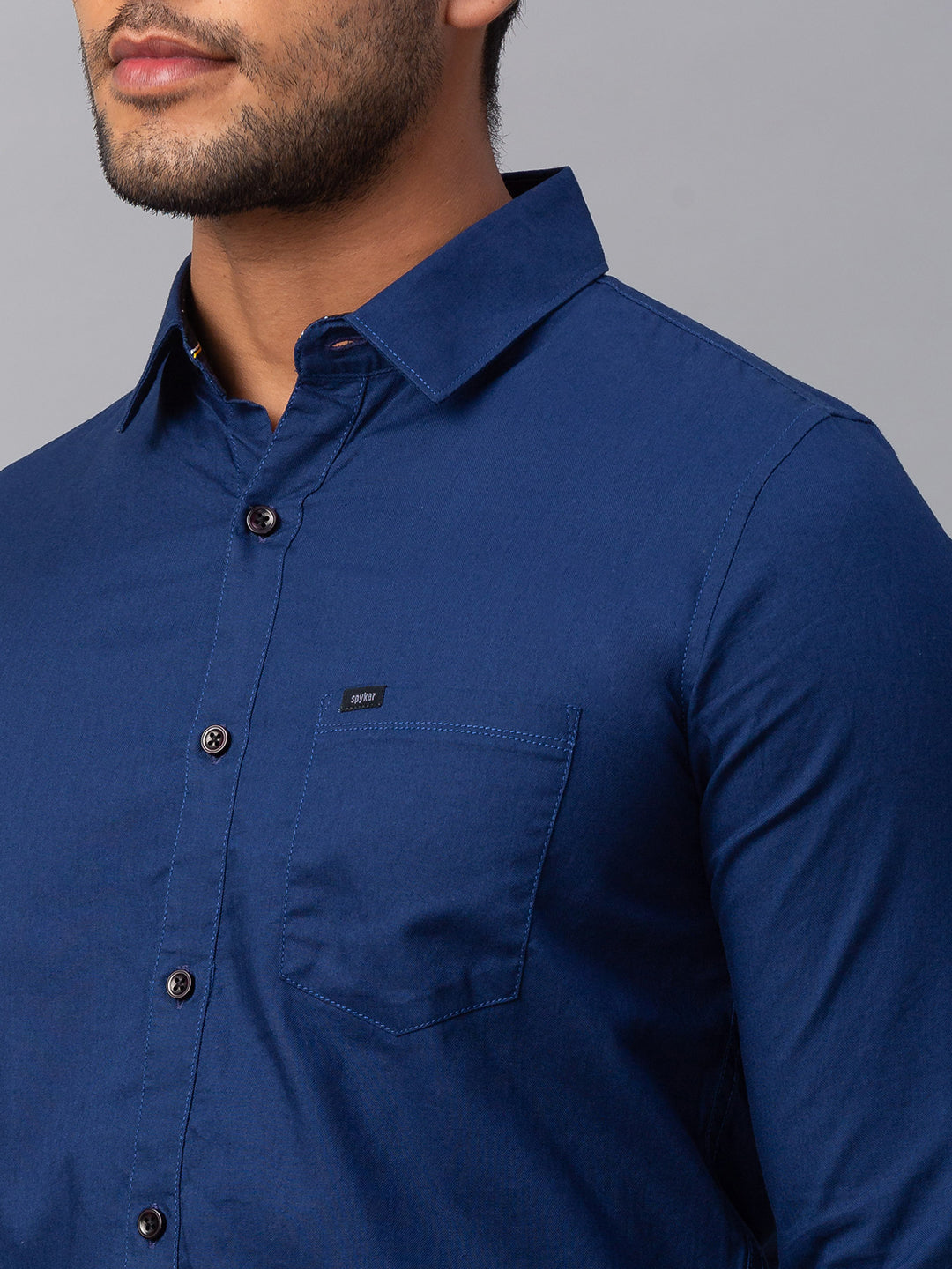 Spykar Men Blue Cotton Slim Fit Shirt