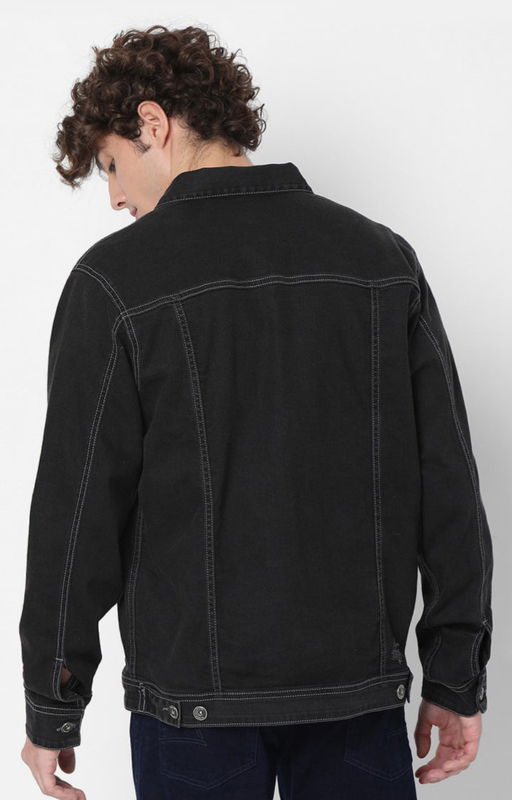 Spykar Black Full Sleeve Denim Jacket For Men