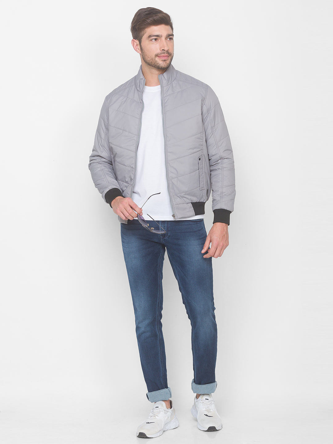 Spykar Grey Polyester Men Front Open Jacket