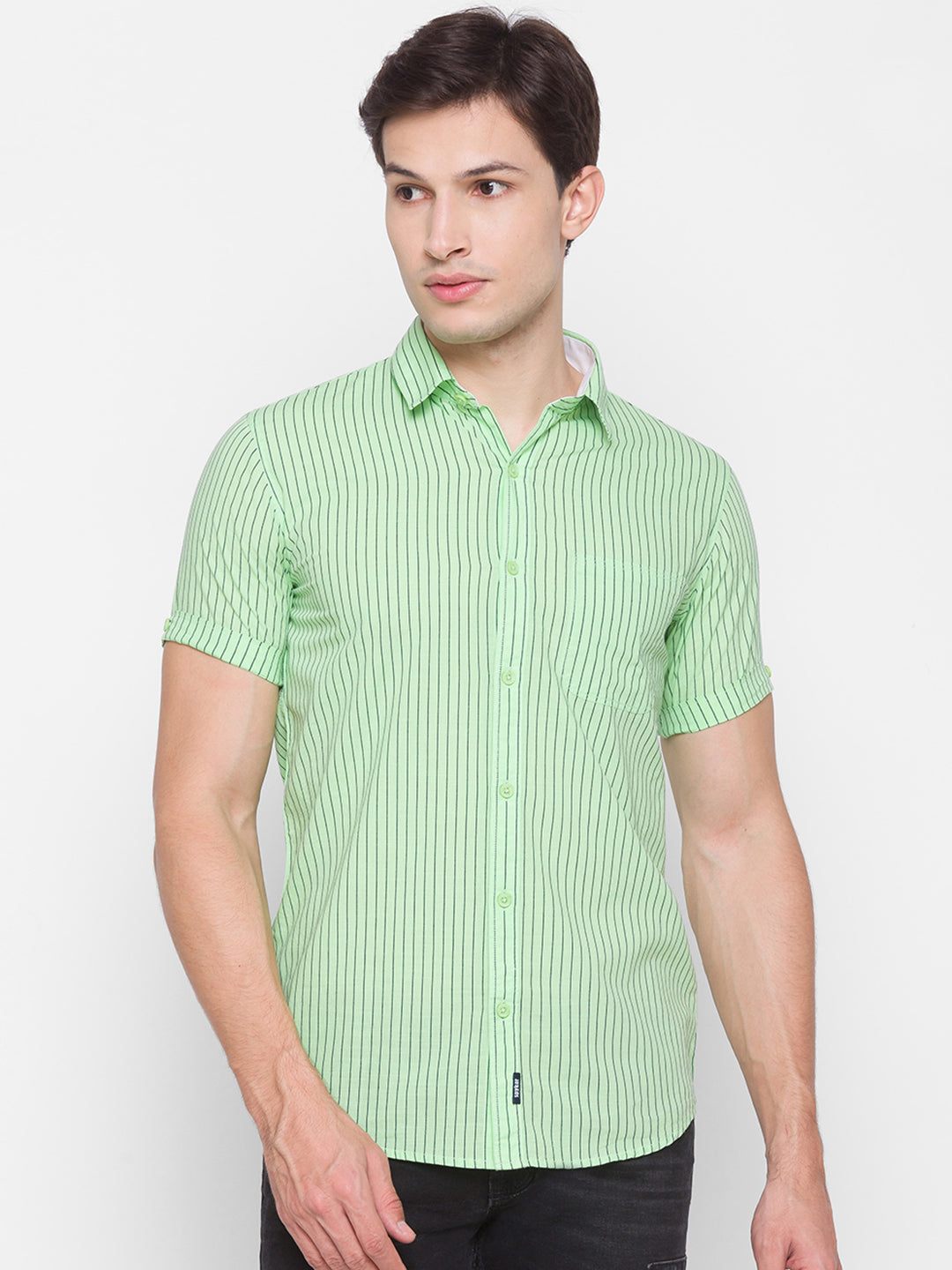 Spykar Slim Fit Green Cotton Men Shirt