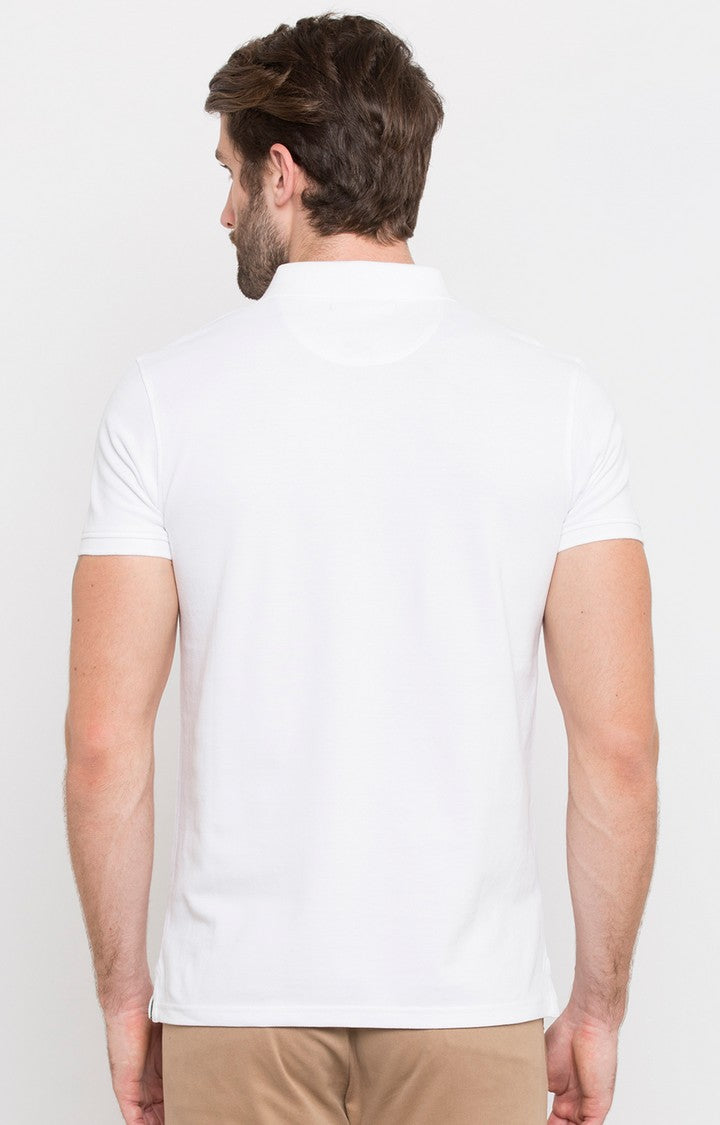 spykar White Solid Slim Fit Polo T-Shirt