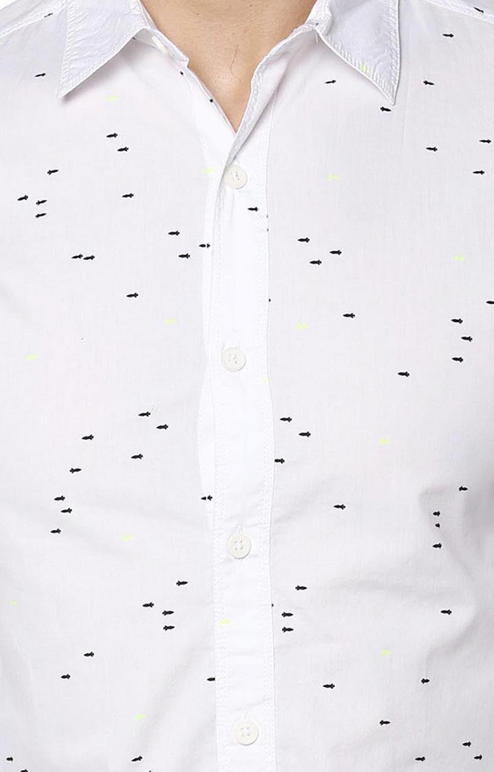 Spykar Men'S White Cotton Printed Casual Shirts