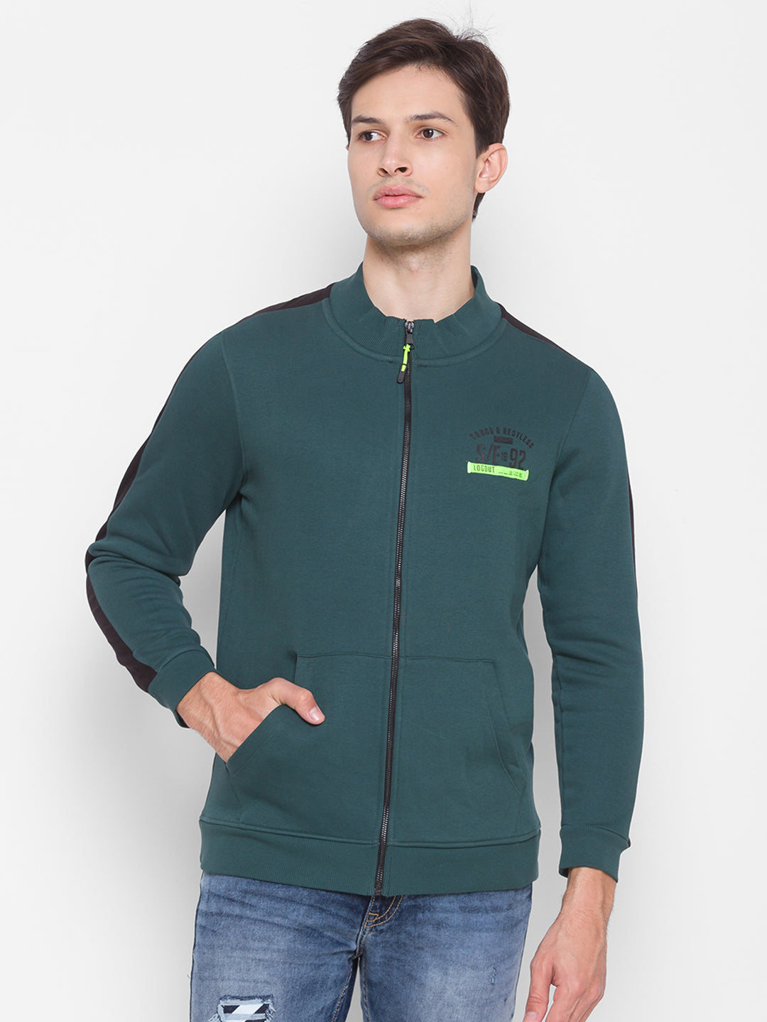 Spykar Green Cotton Sweatshirt For Men