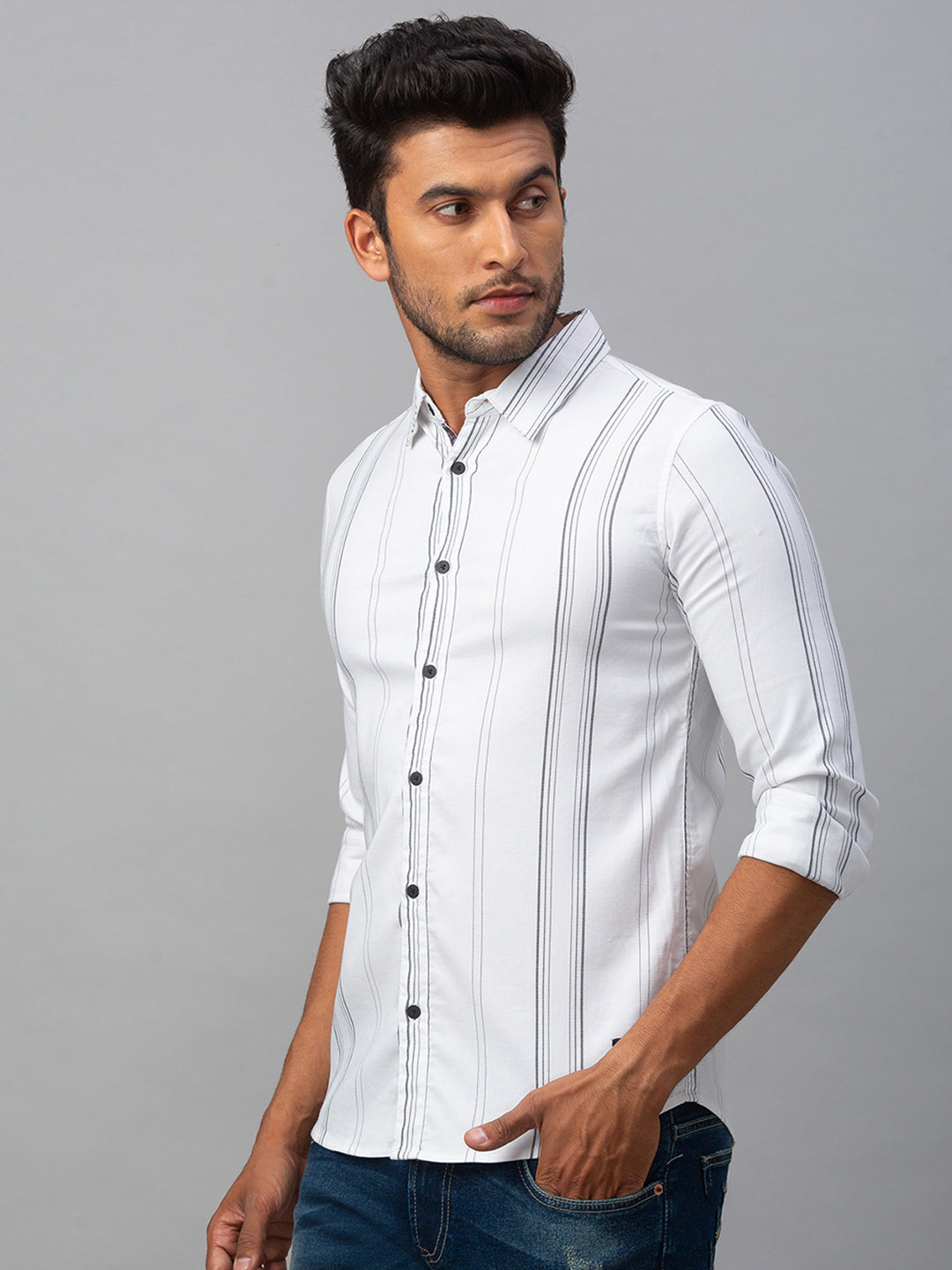 Spykar Men White Cotton Slim Fit Shirt