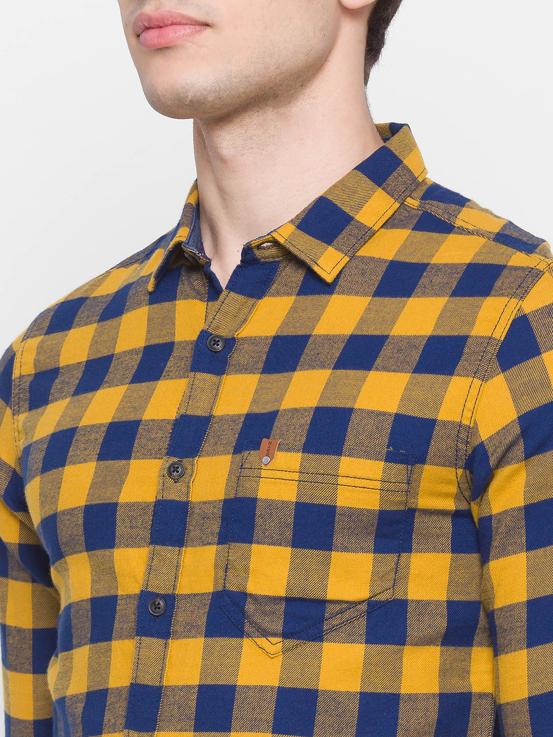 Spykar Slim Fit Yellow Cotton Men Shirt