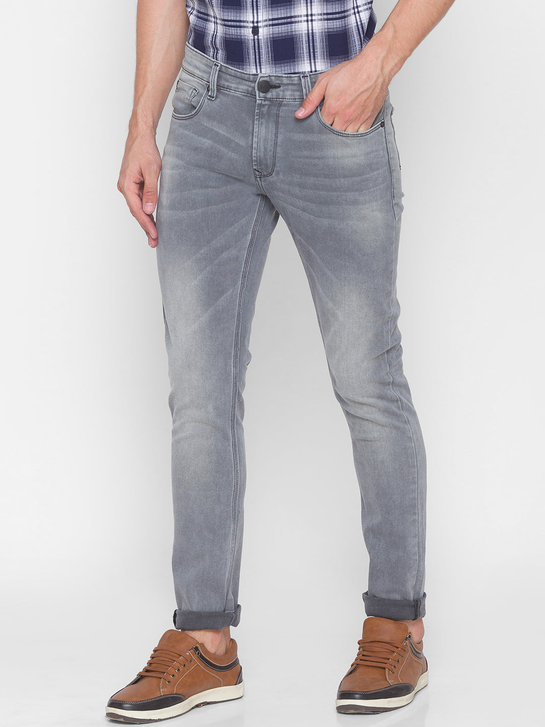 Spykar Grey Cotton Men Jeans (Skinny)