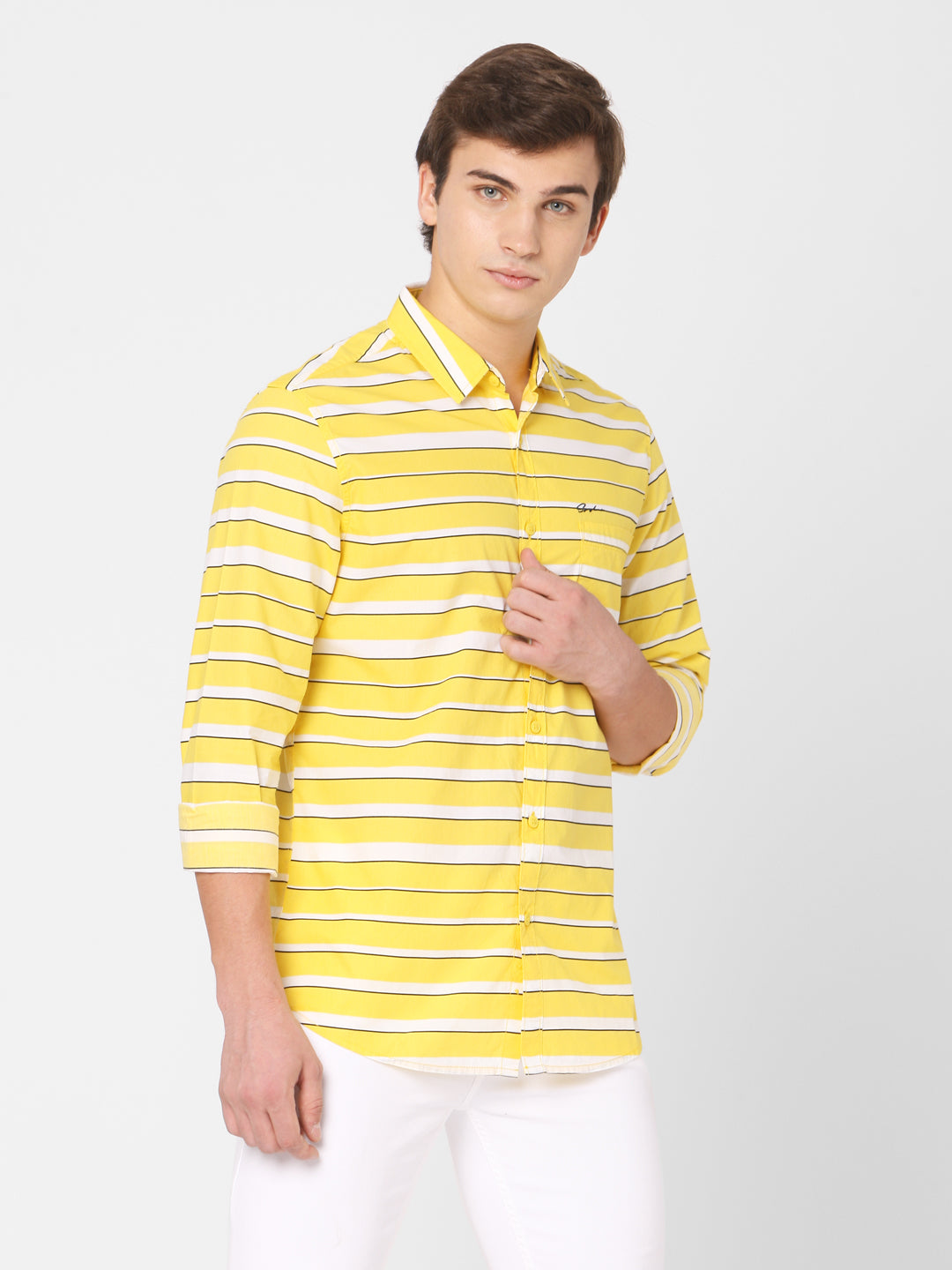 Spykar Men Yellow Cotton Slim Fit Shirts