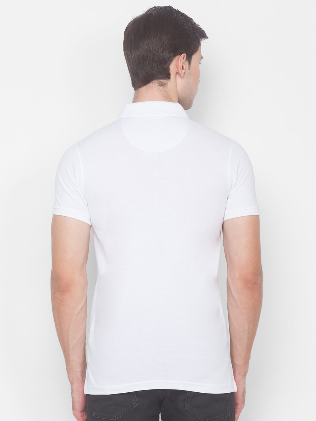 Spykar Men White Cotton Slim Fit Polo T-Shirt