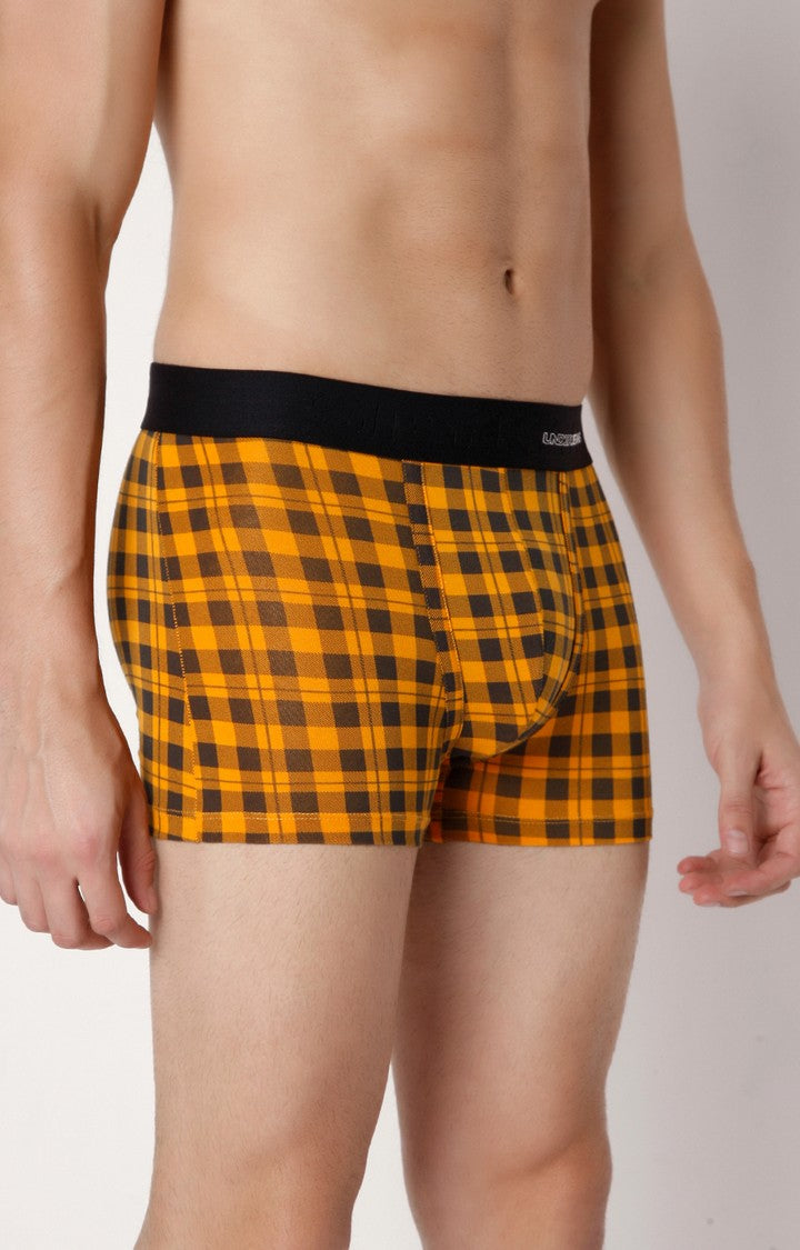 Underjeans By Spykar Men Orange Check Cotton Blend Trunk