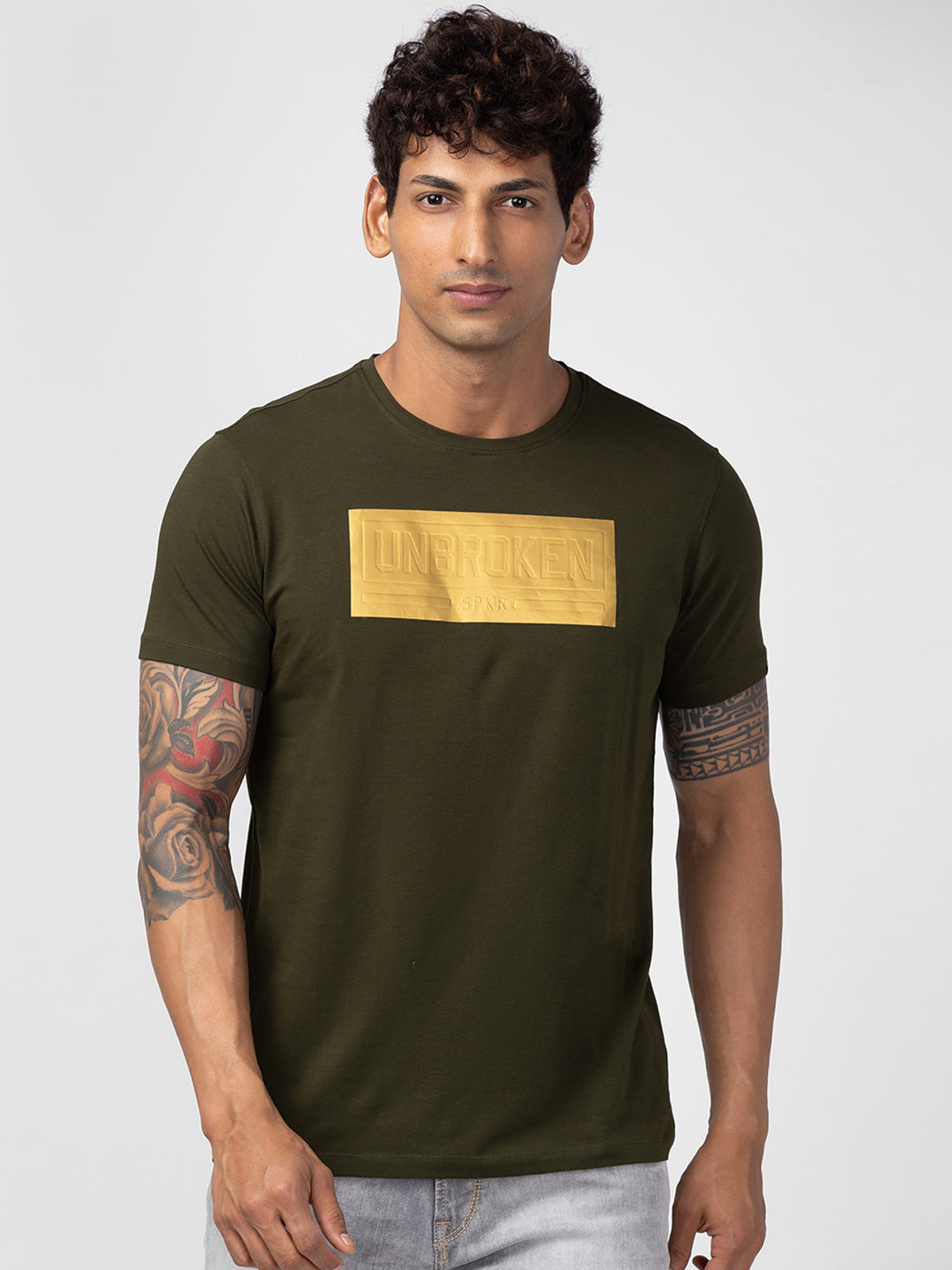 Spykar Men Rifle Green Cotton Regular Fit Half Sleeve Printed T-Shirt