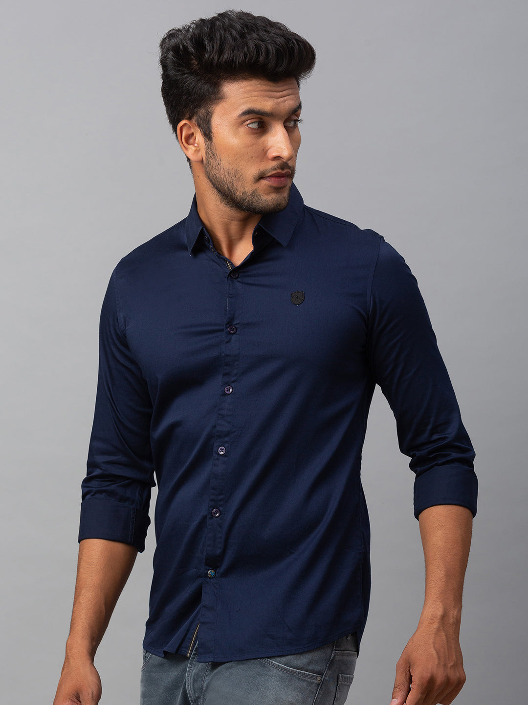 Spykar Men Blue Cotton Slim Fit Shirt