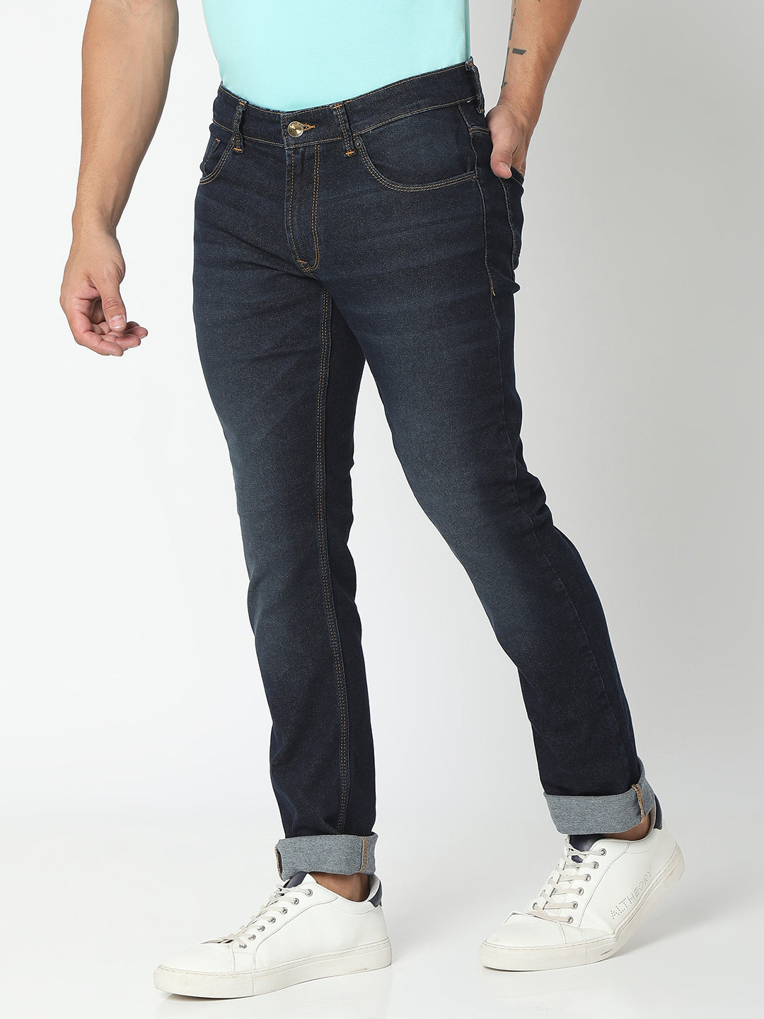 Spykar Men Dark Blue Cotton Regular Fit Narrow Length Jeans - (Rover)