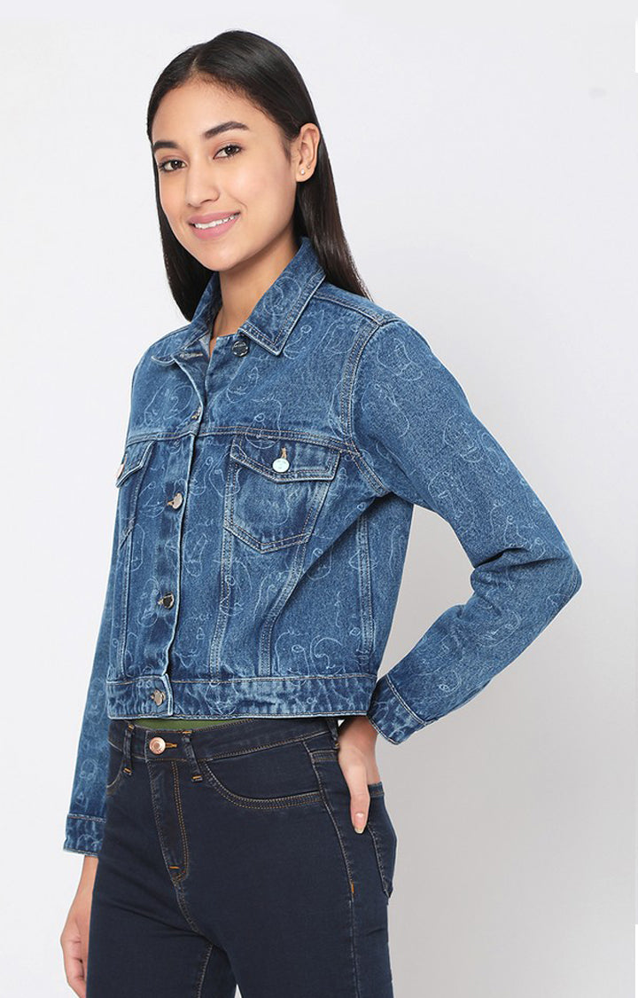 Spykar Women Mid Blue Cotton Denim Jacket