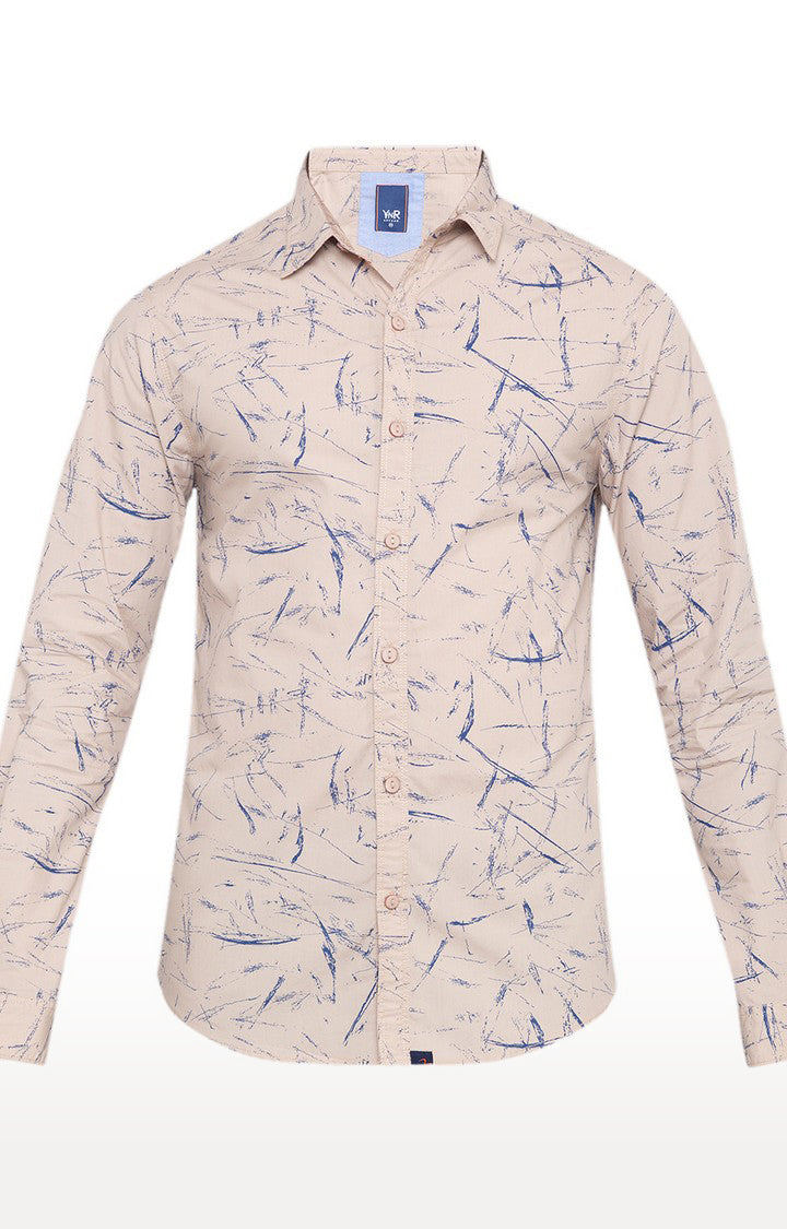 Spykar Men'S Beige Cotton Printed Casual Shirts