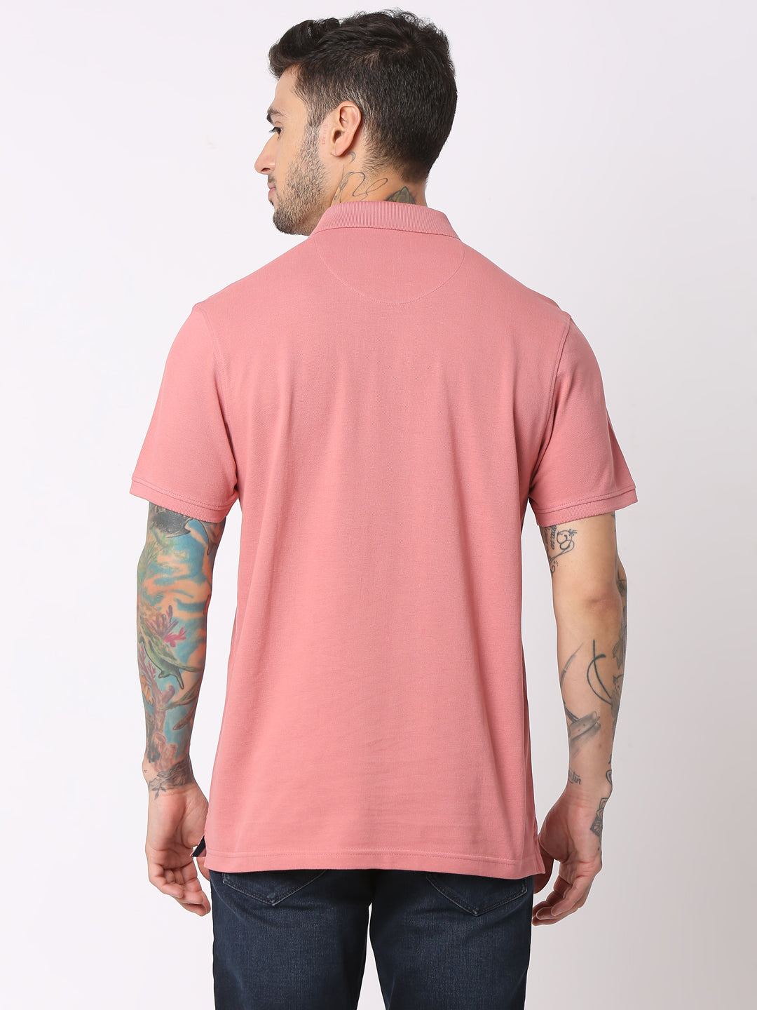 Spykar Men Dusty Pink Cotton Regular Fit Polo Plain T-Shirt