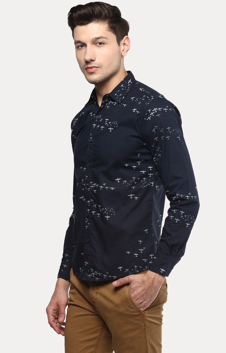 Spykar Men'S Blue Cotton Printed Casual Shirts