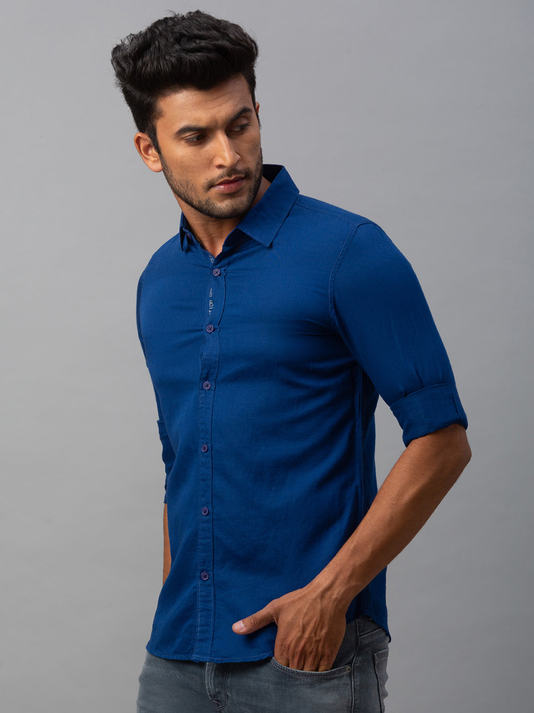 Spykar Men Blue Cotton Slim Fit Shirt