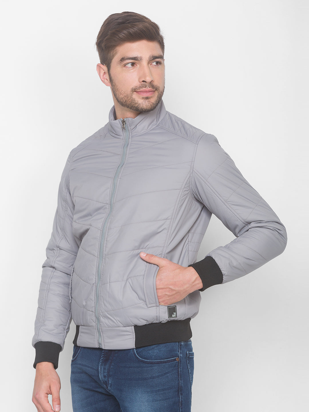 Spykar Grey Polyester Men Front Open Jacket