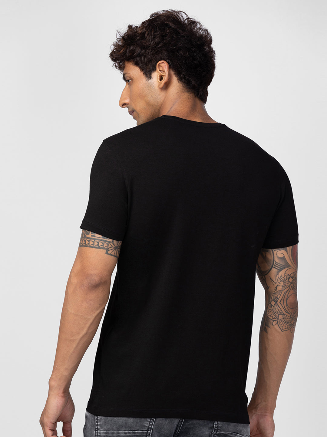 Spykar Men Black Cotton Regular Fit Half Sleeve Printed T-Shirt