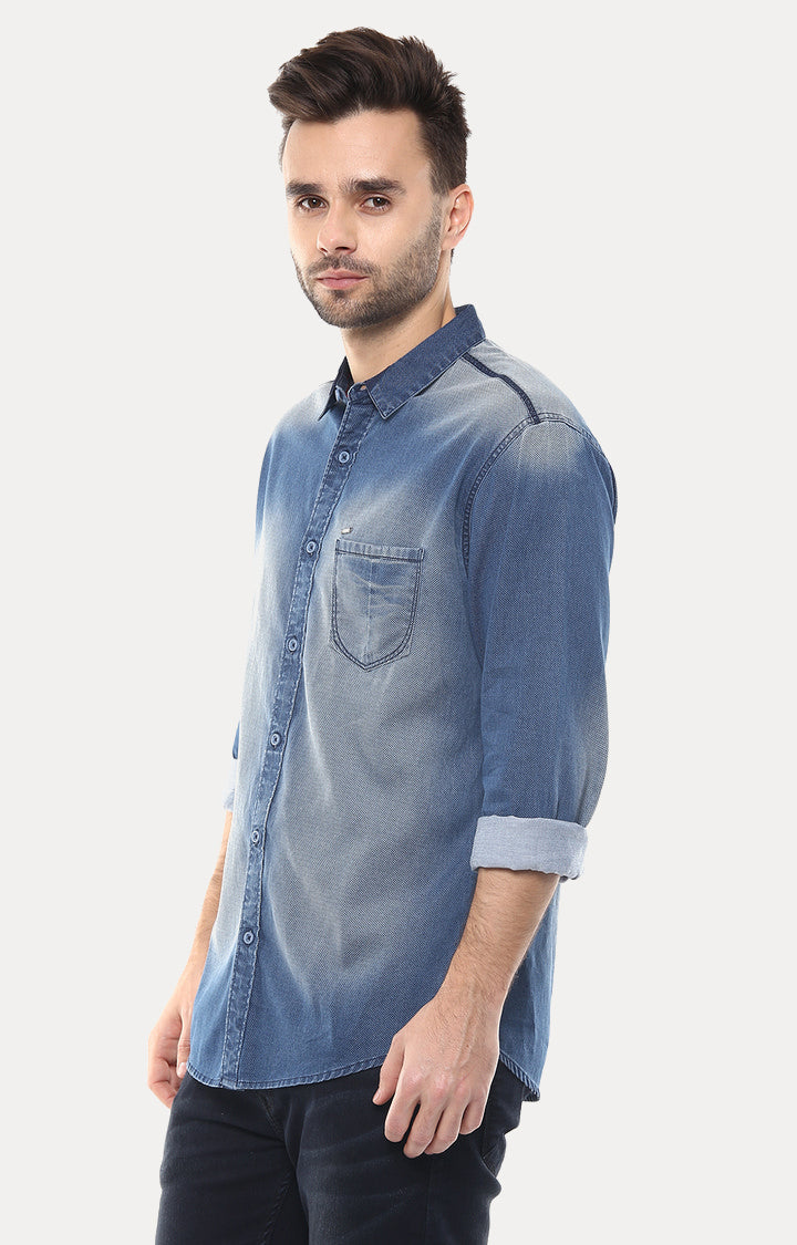 Spykar Men Blue Solid Slim Fit Casual Shirt