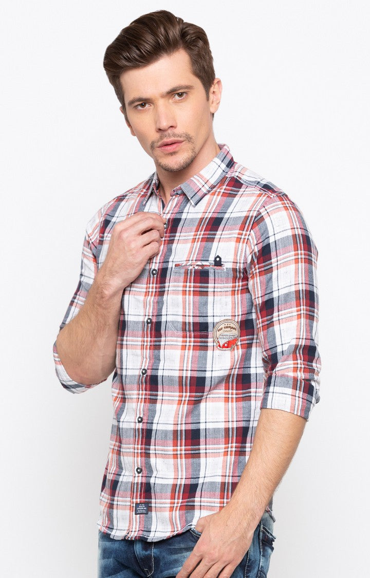 Spykar Men'S White Cotton Checked Casual Shirts