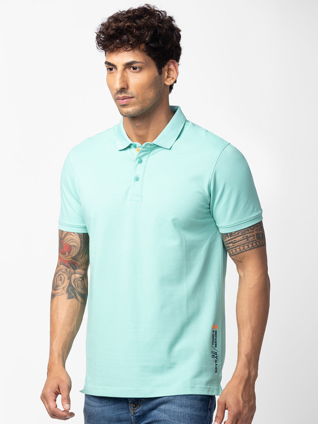 Spykar Men Ice Green Cotton Regular Fit Half Sleeve Plain Polo T-Shirt