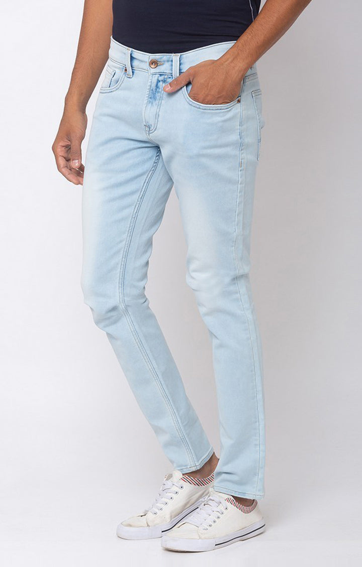 Spykar Light Blue Cotton Stretch Slim Fit Narrow Length Jeans (Skinny)