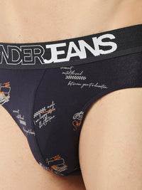Men Premium Navy Blue Cotton Blend Regular Fit Brief- Underjeans By Spykar