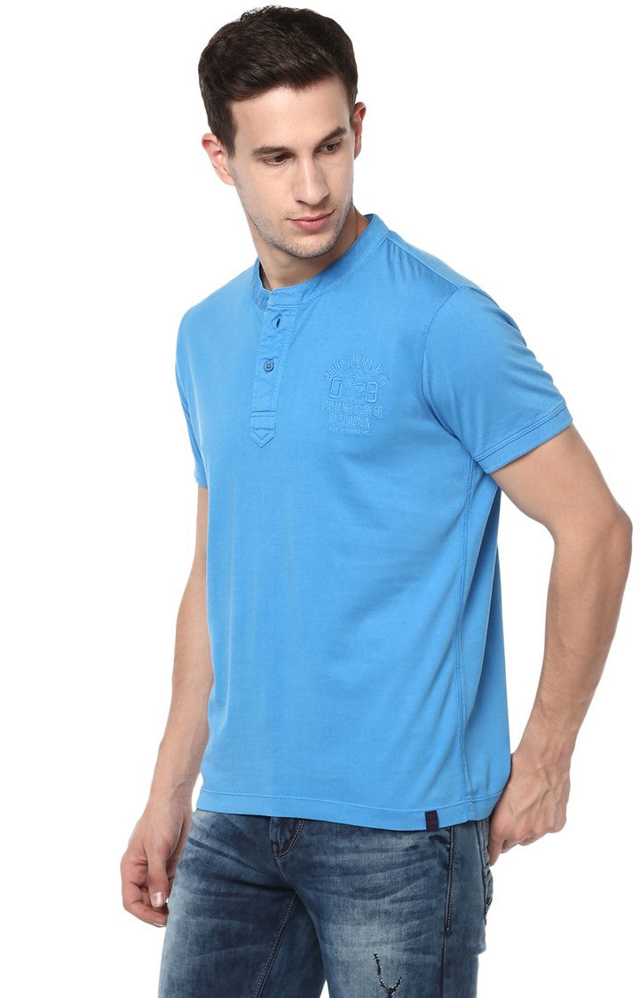 Spykar Blue Cotton Slim Fit Casual T-Shirt For Men