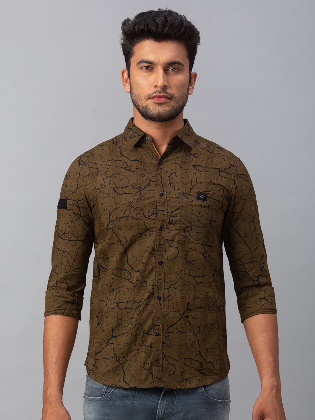 Spykar Men Green Cotton Slim Fit Shirt