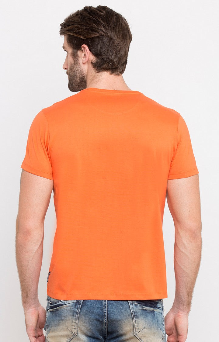 Spykar Orange Printed Slim Fit Men T-Shirts