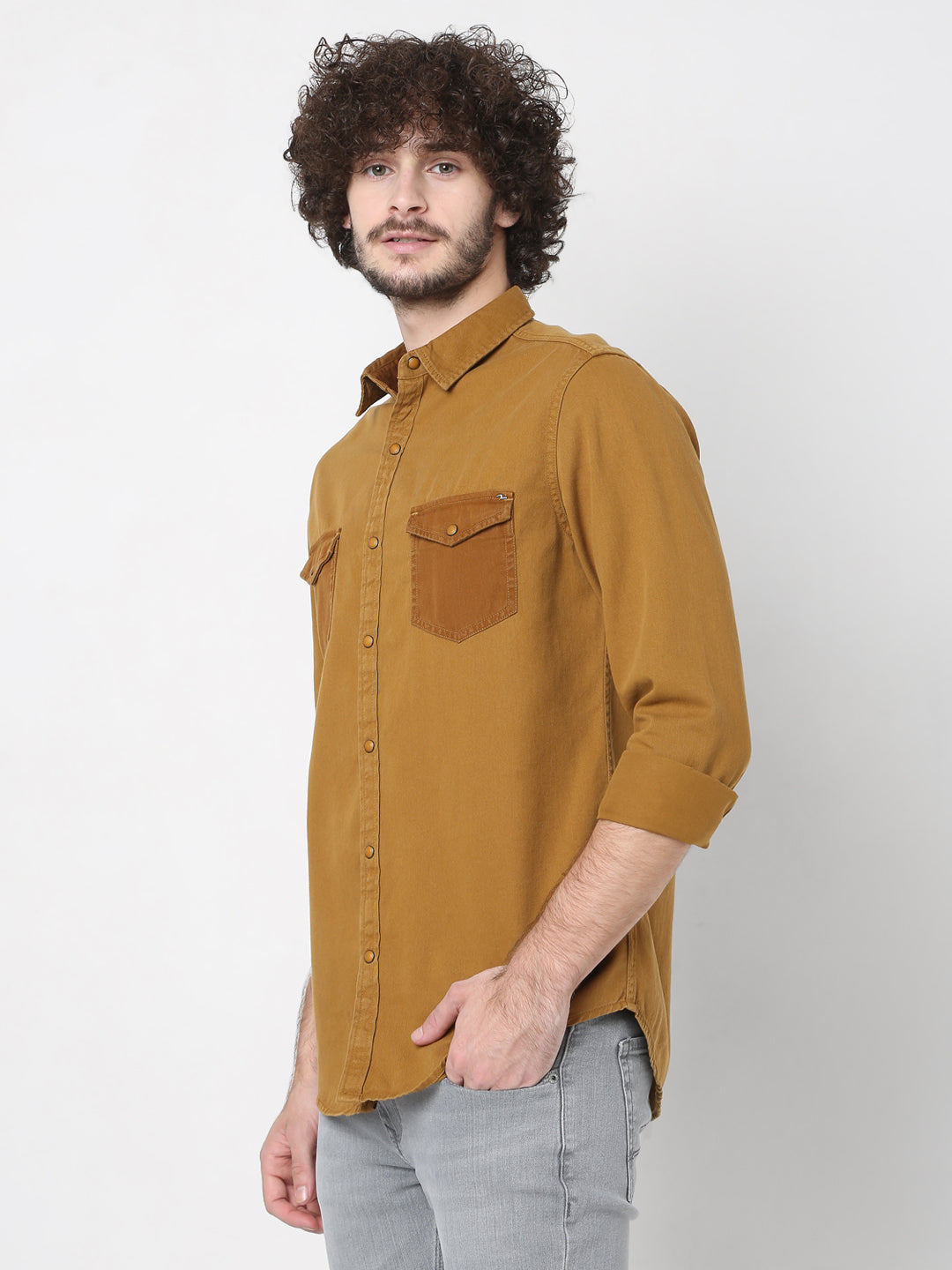 Spykar Men Beige Cotton Slim Fit Shirts