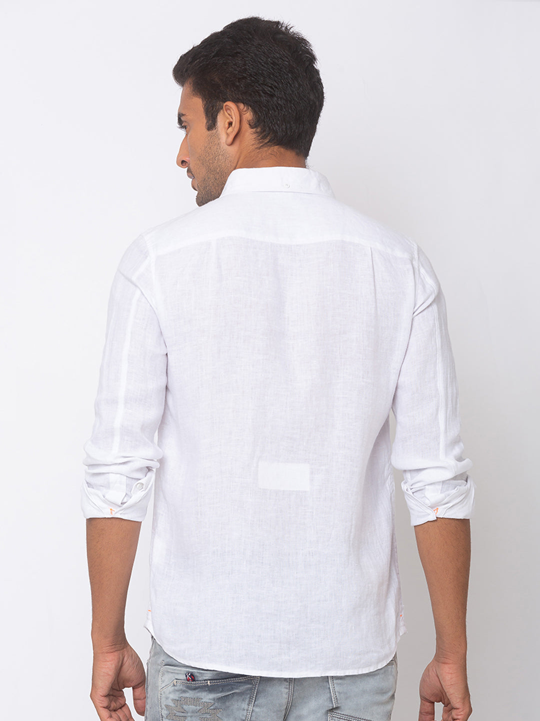 Spykar White Cotton Men Casual Shirts