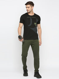 Men Premium Cotton Blend Olive Trackpant- Underjeans By Spykar