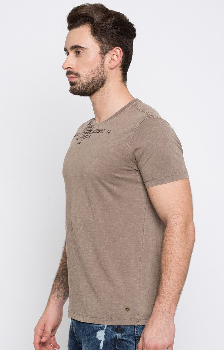 Spykar Brown Printed Men T-Shirts