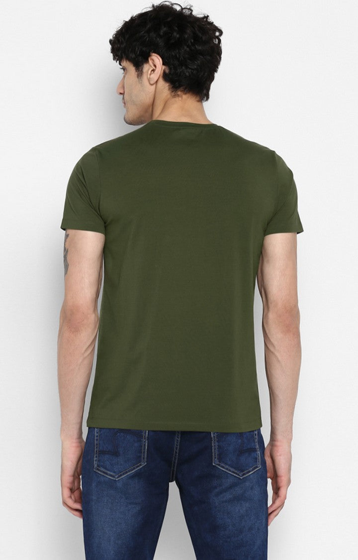 Spykar Olive Printed Slim Fit Men T-Shirts