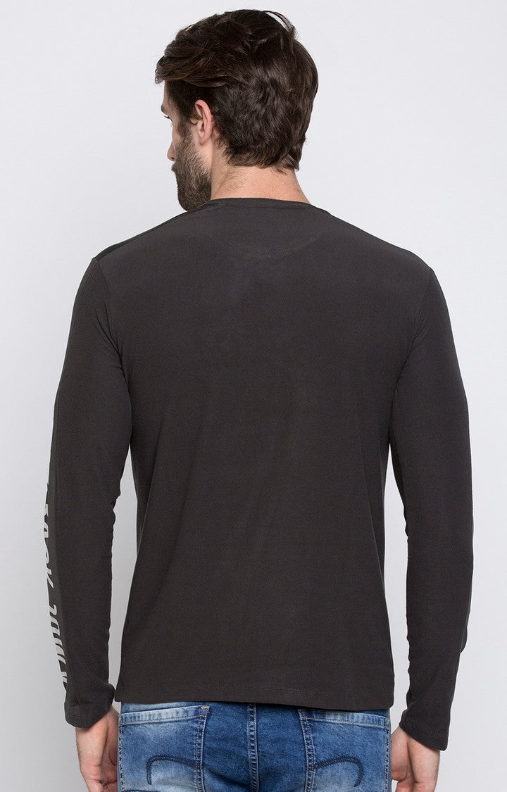 Spykar Charcoal Black Solid Slim Fit Men T-Shirts