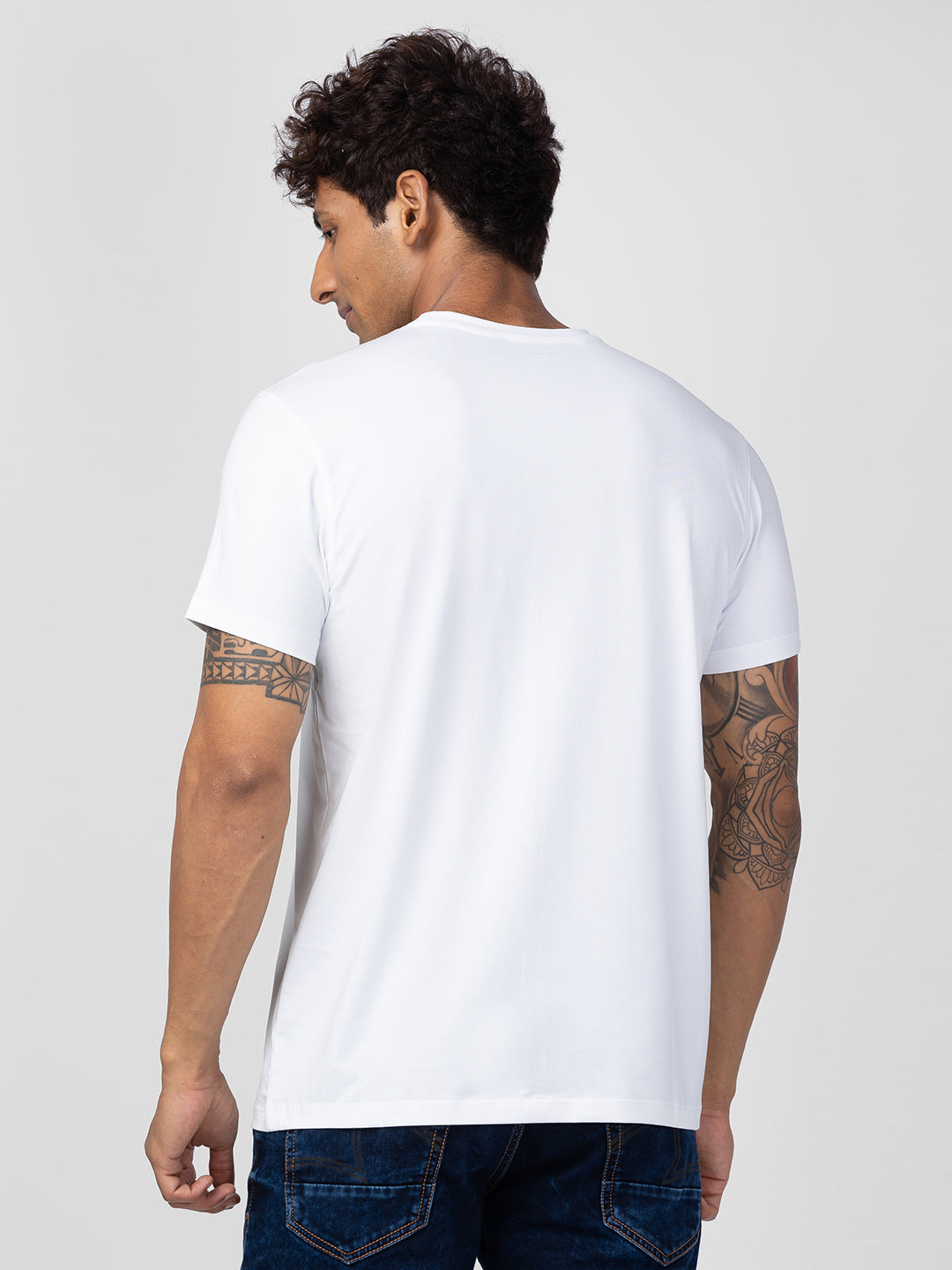 Spykar Men White Cotton Regular Fit Half Sleeve Printed T-Shirt